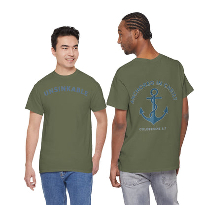 Unsinkable T-Shirt — "Anchored in Christ" Inspirational Christian Tee (Colossians 2:7)