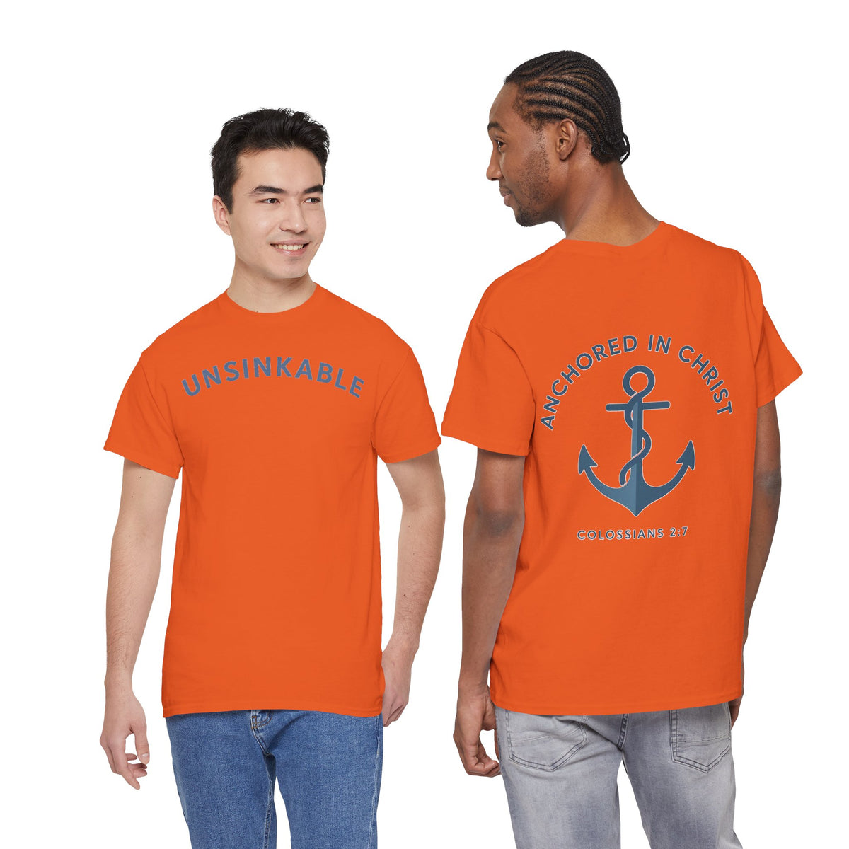 Unsinkable T-Shirt — "Anchored in Christ" Inspirational Christian Tee (Colossians 2:7)